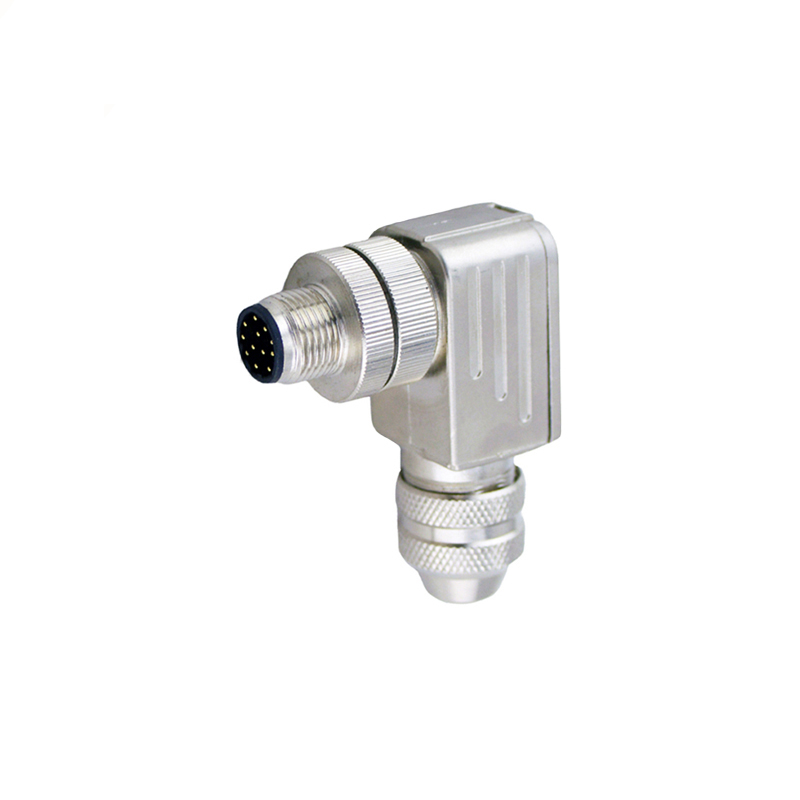 M12 12pins A code male right angle metal assembly connector PG9 thread,shielded,brass with nickel plated housing,suitable cable diameter 6.0mm-8.0mm